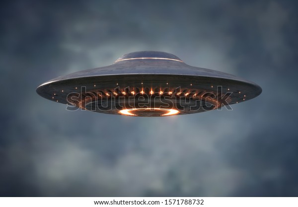 不明な飛行物体 Ufo Sfの画像は 地球外の生物学と生命のコンセプトです 切り取り線付き 3dイラスト のイラスト素材