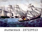 The Union Sloop of War Kearsarge sinking the Confederate ship Alabama, June 19, 1864, lithograph by Currier & Ives, 1864.