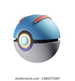 Icono único 3D Pokeball. Representación de alta resolución