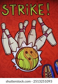 Unique bowling illustration design,
Vector file, Best design for printing on T-shirt, Strike, Bwoling, Working file,
creative and trending design, AI-Assisted illustration, art world, creativity.