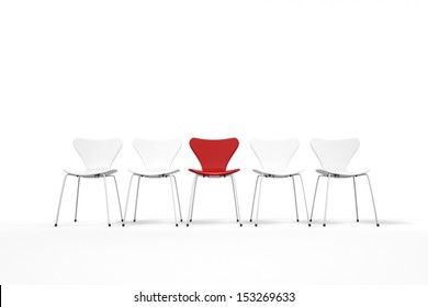 Unique concept with red and white chairs standing in row