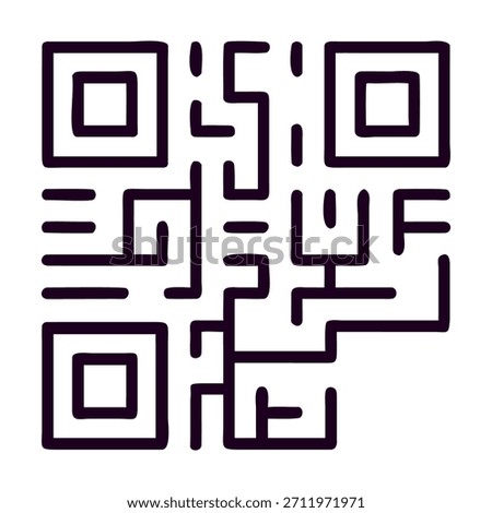 A unique and creative handdrawn qr code, showcasing an abstract, mazelike design that blends digital information with artistic expression, isolated on