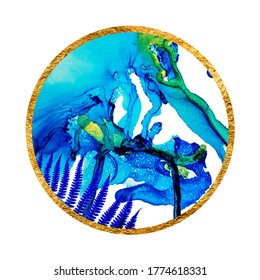 Unique creativity. Art&Gold. Inspired by the Sky. Abstract painting with golden swirls. Popular trendy artistic design. Masterpiece of designing art, oriental paper texture. 