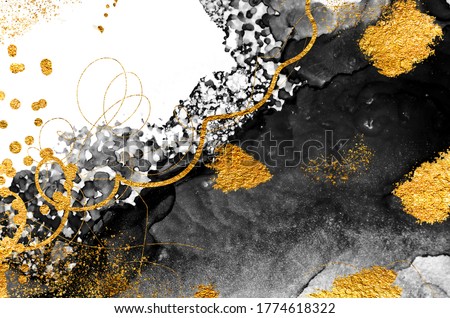 Unique creativity. Art&Gold. Inspired by the Sky. Abstract painting with golden swirls. Popular trendy artistic design. Masterpiece of designing art, oriental paper texture. 