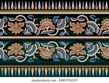 Unique digital border for textile printing. Design are floral flowers ikat rug ethnic motif colorful strips ornament damask  luxury woman suit pattern. Wallpaper gift card frame and etc