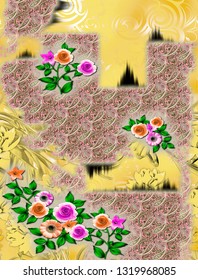 unique flower  pattern  With yellow  background
