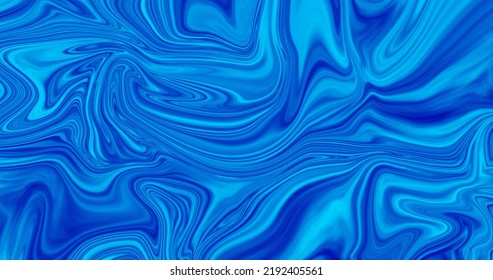 Unique Liquid Metal Abstract Effect. Fluid Art, Brightly Agitated, Cool Colors, Blue Tones. Digital Illustration Background Or Phone Wallpaper.