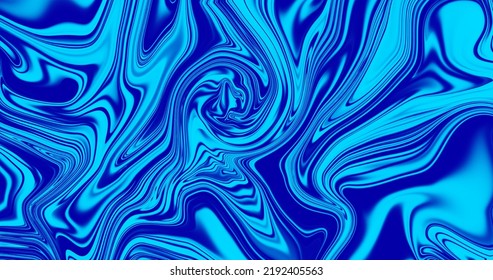 Unique Liquid Metal Abstract Effect. Fluid Art, Brightly Agitated, Cool Colors, Blue Tones. Digital Illustration Background Or Phone Wallpaper.