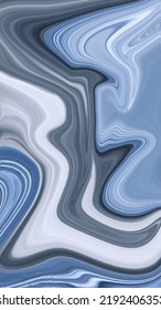 Unique Liquid Metal Abstract Effect. Fluid Art, Brightly Agitated, Cool Colors, Blue Tones. Digital Illustration Background Or Phone Wallpaper.