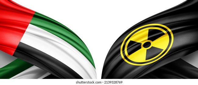 Uniited arab emirates flagge von seide und nukleare strahlung Symbol-3D-grafik