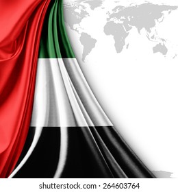 United Arab Emirates Flag And World Map Background