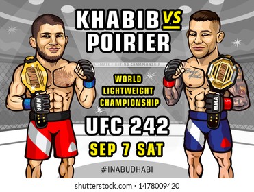 United Arab Emirates. September 7, 2019. The Arena, Yas Island in Abu Dhabi. UFC 242. Khabib vs. Poirier. World lightweight championship. Mixed martial arts event.
