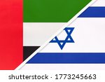 United Arab Emirates or UAE and Israel, symbol of national flags from textile. Relationship, partnership and championship between two Asian countries.