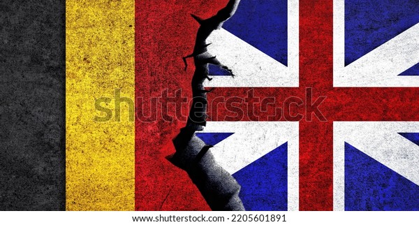 United Kingdom and Belgium flags together.\
Britain and Belgium relation. UK vs\
Belgium