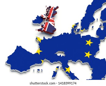 United Kingdom Brexit Europe Map. 3D Illustration