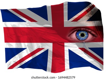 United Kingdom Country Flag With Human Eye And Tear Drop