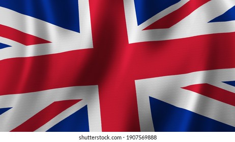 United Kingdom Flag Waving Closeup 3D Rendering With High Quality Image with Fabric Texture