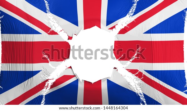 United Kingdom UK flag with a hole, white\
background, 3d\
rendering