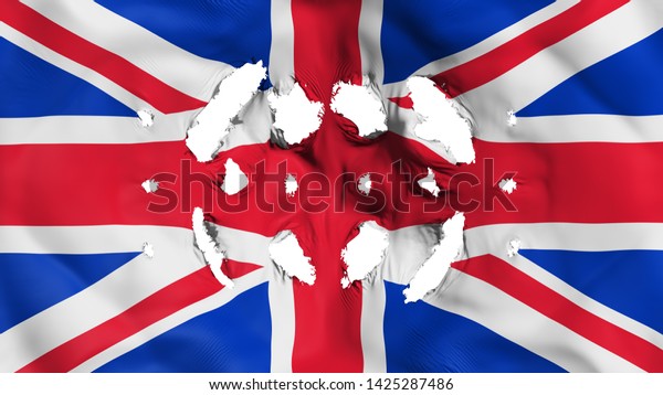United Kingdom UK flag with a small holes,\
white background, 3d\
rendering