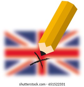 United Kingdom (UK) General Election 2017. Pencil With British Union Jack Flag. United Kingdom Vote. Isolated On White Background
