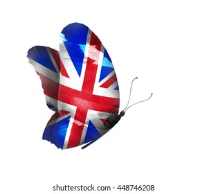 United Kingdom Watercolor Flag Butterfly, Isolated On White