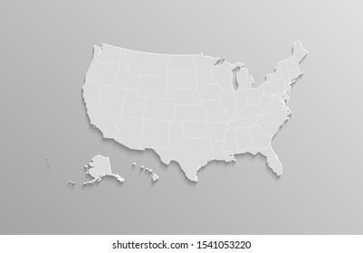 United States of America 3D vector map on gray gradient background.