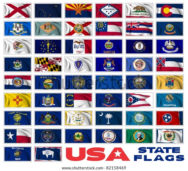 United States America States Flags Collection Stock Illustration 82158469 