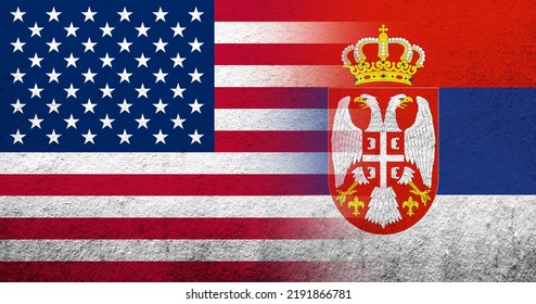 United States Of America (USA) National Flag With Serbia National Flag. Grunge Background