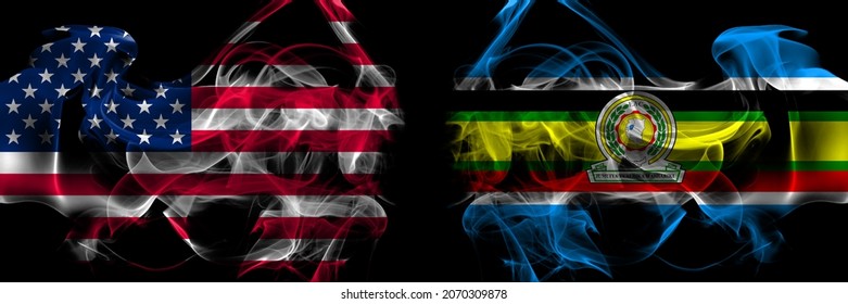 United States Of America Vs East African Community Smoke Flags Placed Side By Side