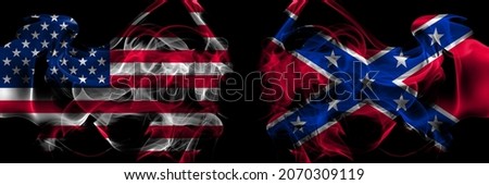 United States of America vs United States of America, America, US, USA, American, Confederate Navy Jack smoke flags placed side by side Foto stock © 