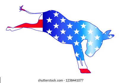 The United States of American Democrat party donkey flag over a white background
