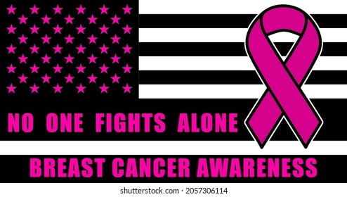 United States awareness concept, No one fights alone Breast Cancer awareness month concept with American flag and pink ribbon. - Powered by Shutterstock