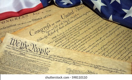 United States Bill Of Rights Preamble To The Constitution And American Flag