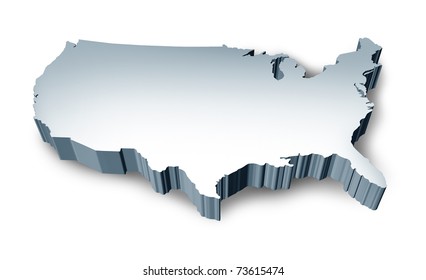 United States blank 3D map isolated on white background.