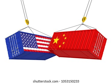 United States and China Cargo Container Isolated. Trade war Concept. 3D rendering