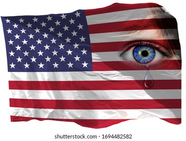 United States Country Flag With Human Eye And Tear Drop