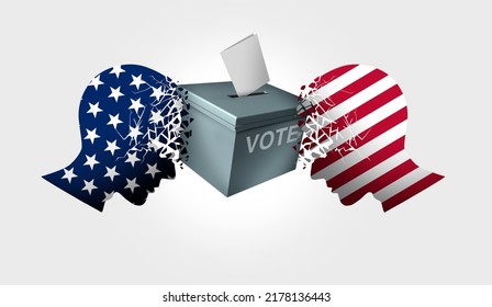 United States Election Fight And Debate And US Vote Argument Or Political War As An American Culture Conflict With Conservative And Liberal Political Dispute With 3D Illustration Elements.