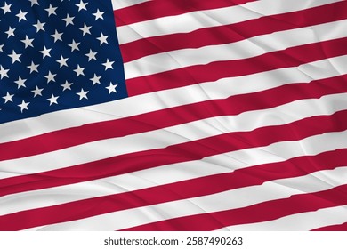 United States flag waving in the wind. National flag on satin cloth surface texture. Background for international concept.