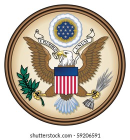 United States Great Seal, coat of arms or national emblem, isolated on white background. Pictured here in Obverse side.