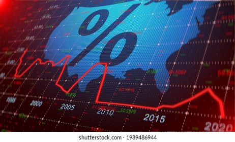 United States Interest rates effect on stock market and global economic inflation and deflation economic indicators - Illustration Rendering