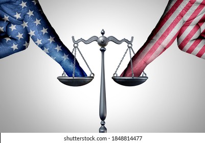 United States Legal Battle And American Law Justice Concept With A The Finger Of People Influencing The USA Legal System For A Legislative Advantage With 3D Illustration Elements.