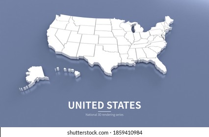 United States Map 3d. National map 3D rendering set in American continent.