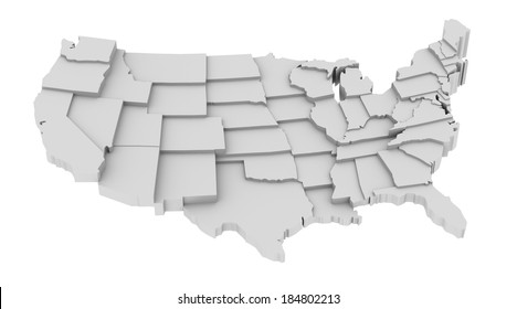 United States Map By States In Various High Levels. Abstraction Of Parts Of A Whole. This Icon Serves As Idea Of Raised Platforms To Show Data Information Related To Every State.