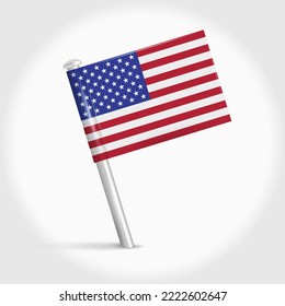 United States Map Pin Flag Icon. American Pennant Map Marker On A Metal Needle. 3D Realistic Illustration.