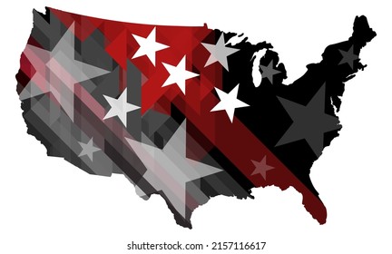 United States Map With Usa Flag Inside With Red Lines And Stars. US Firefighters Symbols. Red Lines Abstract Geometric Vector Banner With A Triangular Pattern