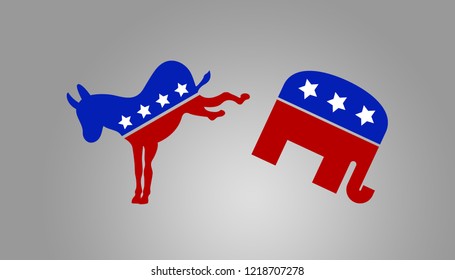 UNITED STATES, NORTH AMERICA, 1 November 2018 - Illustration idea for Democrats beating Republicans during the November US Midterm Election.
