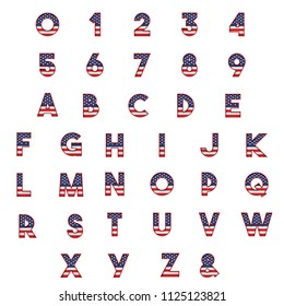 United States stars and stripes flag font alphabet. 3D Rendering