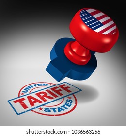 United States Tariffs And American Trade Tariff In The US As A Stamp Mark As An Economic Import And Exports Tax Or Duty Concept As A 3D Illustration.