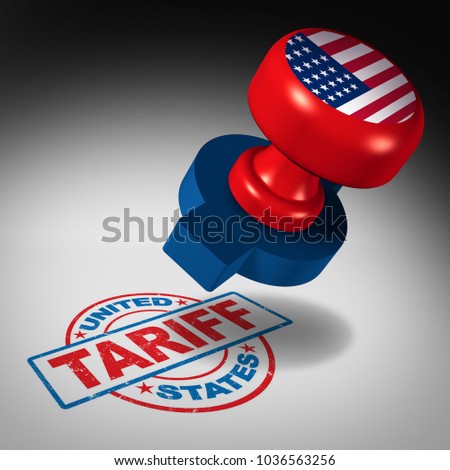 United States tariffs and American trade tariff in the US as a stamp mark as an economic import and exports tax or duty concept as a 3D illustration. Stock photo © 