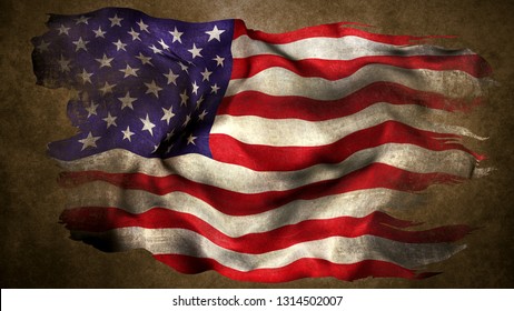 United States Torn Flag 3d Render